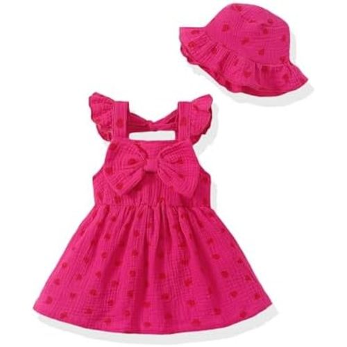Renotemy Infant Baby Girl Dresses Toddler Girl Clothes Summer Cotton Linen Boho Smocked Sundress Gift for Girls with Hat