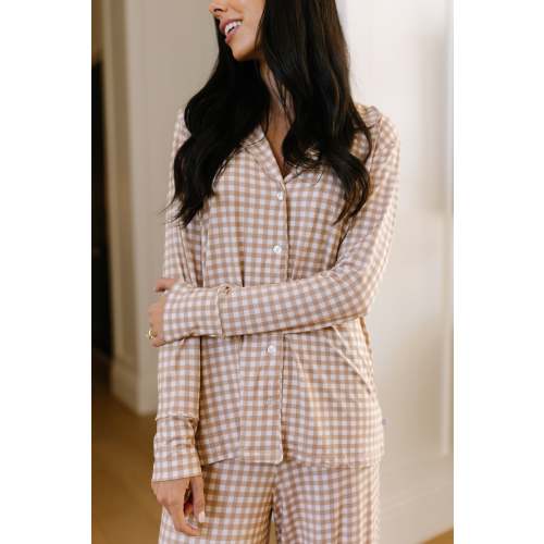 teddy bear check / pajama set / long pant