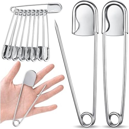Juexica 20 Pcs 5 Inch Jumbo Stainless Steel Safety Pins Large Heavy Duty Huge Strong Laundry Pins for Upholstery Sewing Quilting Key Rings Craft Outdoor (Silver)