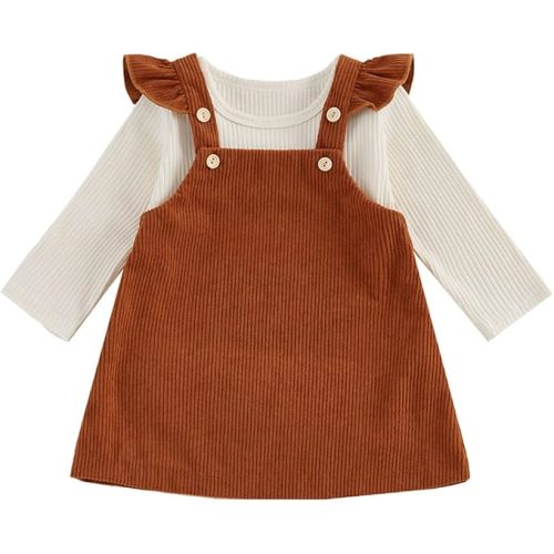 fhutpw Baby Girl 2 Piece Outfits Corduroy Skirt + Ribbed Knit Long Sleeves Top 3 6 12 18 Months Clothes Fall Winter Suits