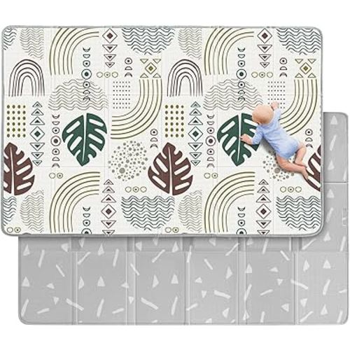 Babebay Baby Play Mat, Soft Baby Mat for Floor, Foldable Playmat for Babies Toddlers and Infants, Reversible Foam Play Mat, Waterproof Baby Crawling Mat for Indoor & Outdoor (Leaf Pattern,78x50)