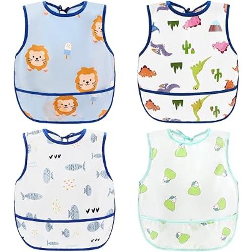 Accmor Baby Bibs, Waterproof Baby Toddler Bibs, Apron Smock Bib for Baby Boys Girls, Essential Must Have for Eating, Feeding