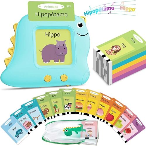 Alotwan Bilingual Talking Flash Cards Spanish/English, Learning Sensory Toys for Autistic Children, 224 Sight Words Español Speech Therapy Kids Toys Beginner, Birthday Gift for Little Boys and Girls
