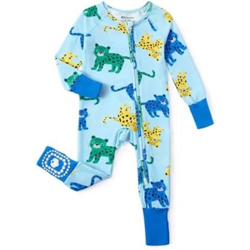 PATPAT Organic Cotton Baby Footie Pajamas with Two-Way Zipper & Fold-Over Mittens, Soft Stretchy Romper for Newborn Boy Girl