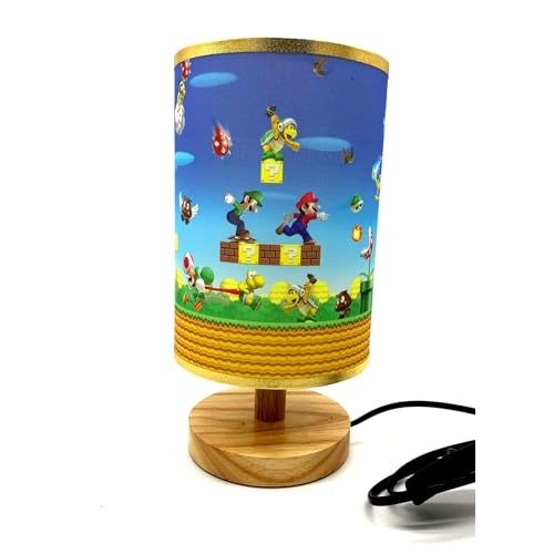 Table Lamp Mario Bedside Night Light Wood Base Room Decoration or Great Gift Ideas