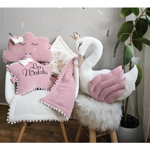 Personalized pillow set gift - princess pillow swan, pillow cloud blush, optional crib baby blanket with embroidered name, other pillows
