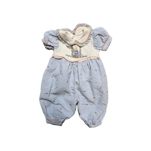 Vintage Girls Romper  6-9 Months Bunny Carrots Print Blue