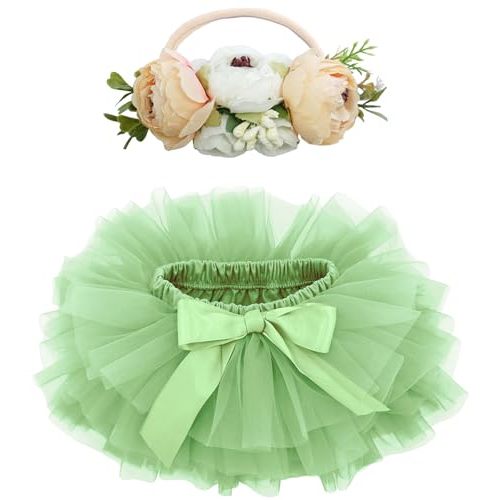 BGFKS Baby Girls Soft Fluffy Tutu Skirt with Diaper Cover,Toddler Girl Tutu Skirt Sets with Flower Headband.