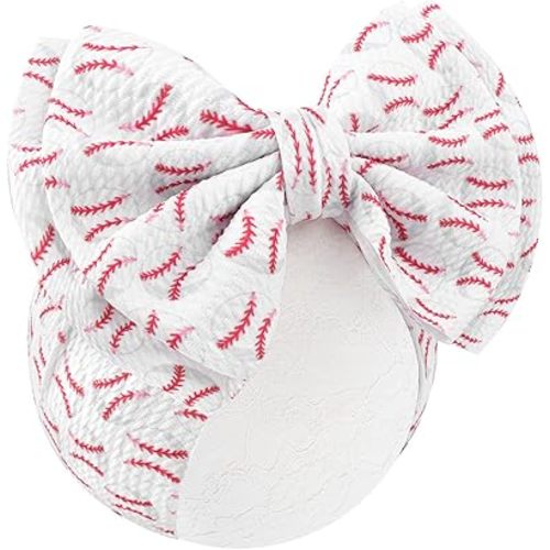 Baseball Baby Bows Headbands Game Day Hair Bow High Stretchy Soft Nylon Headbands Handmade Hairbands with Bows Hair Accessories for Infant White Red