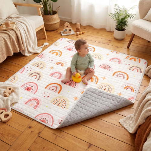 KABOER Tapete de Juego para Bebé 50x50 para el Piso – Tapete de Gateo Acolchado Grueso para Bebés y Niños Pequeños, Tapete Antideslizante Lavable a Máquina, Tapete Suave para Guardería para Corral, Tiempo Boca Abajo y Sala de Estar