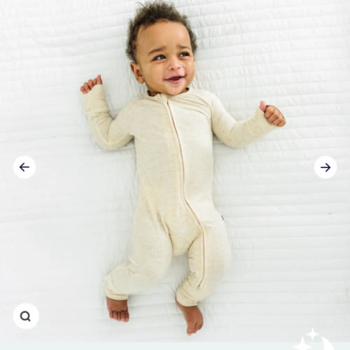 Heather Oatmeal Ribbed Zippy - Little Sleepies