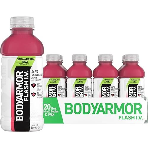 BODYARMOR Flash I.V. Electrolyte Beverage, Strawberry Kiwi, 20 Fl Oz (Pack of 12)