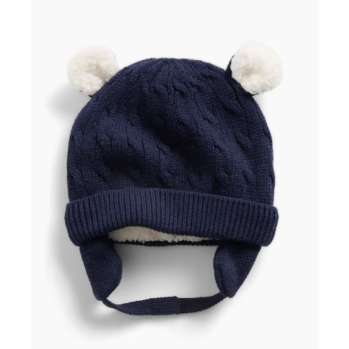 Gap Baby Sherpa-Lined Cable-Knit Bear Beanie - Dark Night, 0-3