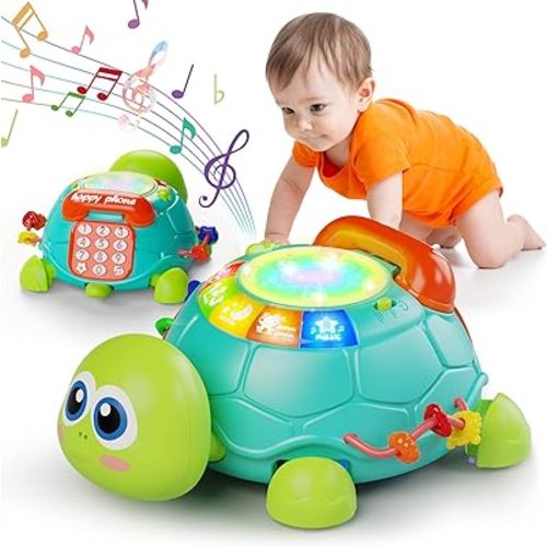 Letapapa Baby Toys 6 to 12 Months, Tummy Time Toy for 12-18 Months, Musical Turtle Crawling Toys with Light & Sound, Birthday Gift Early Educational Toy for Baby Infant 6 7 8 9 10 Months 1 2 Year Old