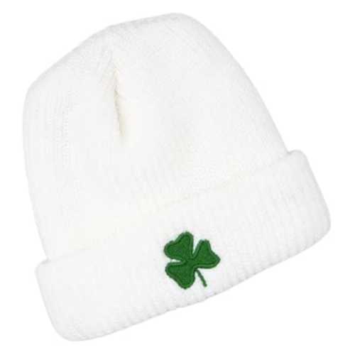 ishopirish Irish White with Embroidered Kelly Green Shamrock Baby Infant Size Newborn to 18 months Knit Hat Made in USA