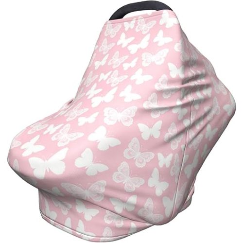 Butterfly Baby Car Seat Canopy Cover Baby Stuff, Nursing Breastfeeding Covers Infant Carseat Cover for Boys and Girls Newborn Shower Gifts