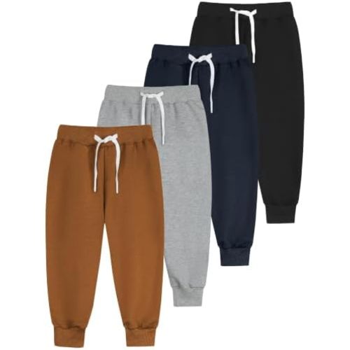 Resinta 4 Pack Toddler and Boys Joggers Sweatpants Cotton Kids Active Pants with Drawstring Casual Athletic Clothes