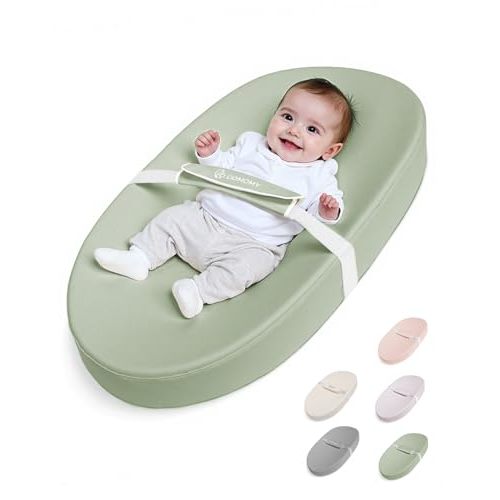 COMOMY Baby Changing Pad with Wipeable & Waterproof PU Cover, Contoured Diaper Changing Pad for Dresser with Non-Slip Safety Belt, Portable and Lightweight, Large Cushioned Foam, Green