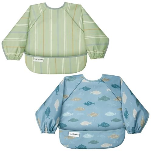 Tiny Twinkle Long Sleeve Bib for Babies&Toddlers|2-Pack Waterproof Smock Bib for Eating|Machine Washable&Mess-Proof Feeding Essentials|Newborn Shower Gift(Heritage Stripe,Gone Fishing,6-24M)