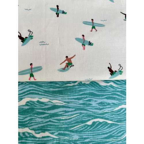 Surfer Boy Baby Bib Set: Aqua Waves, Waffle Weave Backing