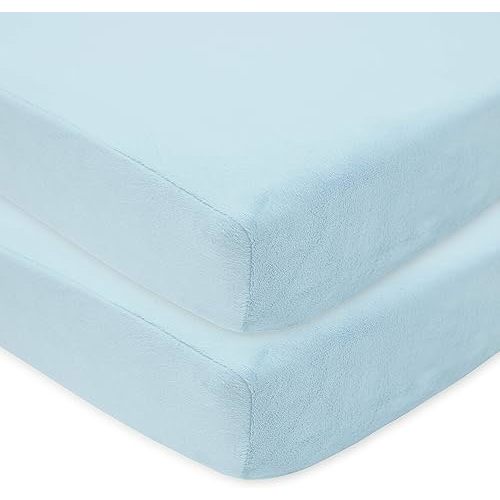 American Baby Company 2 Pack Heavenly Soft Chenille Fitted Crib Sheet 28" x 52", Warm and Cozy Neutral Chenille Sheet, Blue, for Boys and Girls, Fits Crib and Toddler Bed mattresses
