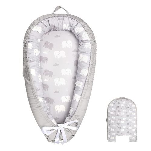 Baby Lounger Replacement Cover, Newborn Lounger cover for 0-12 Months, Breathable & Portable Infant Lounger Case, Soft Baby Floor Seat Cover for Travel, Machine Washable (Cover Only), Grey elephants