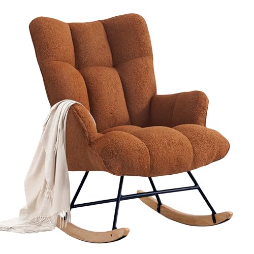 Zedachica Rocking Chair Nursery Glider Rocking Chair Teddy Rocking Accent Chair Nursery Rocker Nursing Rocking Chair for Living Room Bedroom Nursery (Brown Teddy)