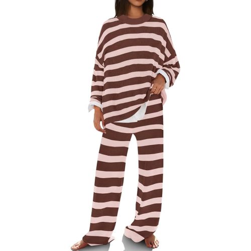 SENSERISE Womens Striped Set Sweater Lounge Sets