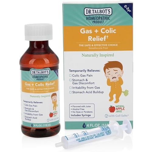 Dr. Talbot's Gas + Colic Relief Liquid Medicine, Naturally Inspired, for Infants, Includes Syringe, Apple Juice Flavor, 4 Fl Oz