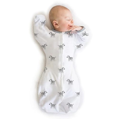 Amazing Baby Transitional Swaddle Sack, Arms Up Half-Length Sleeves & Mitten Cuffs, Swaddle for Newborn Transition to Baby Sleep Sack Wearable Blanket, Small, 0-3 Month, 6-14 lb, Little Zebra