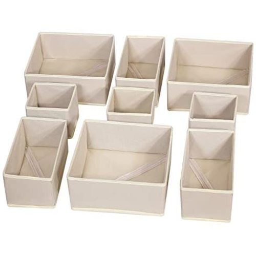 DIOMMELL 9 Pack Foldable Cloth Storage Box Closet Dresser Drawer Organizer Fabric Baskets Bins Containers Divider for Baby Clothes Underwear Bras Socks Lingerie Clothing,Beige 333