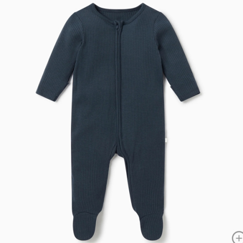 Ribbed Clever Zip Footed Baby Pajamas Ribbed Blue / 3-6 months