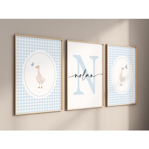 Vintage Goose Nursery Prints - Personalized Baby Boy Room Decor