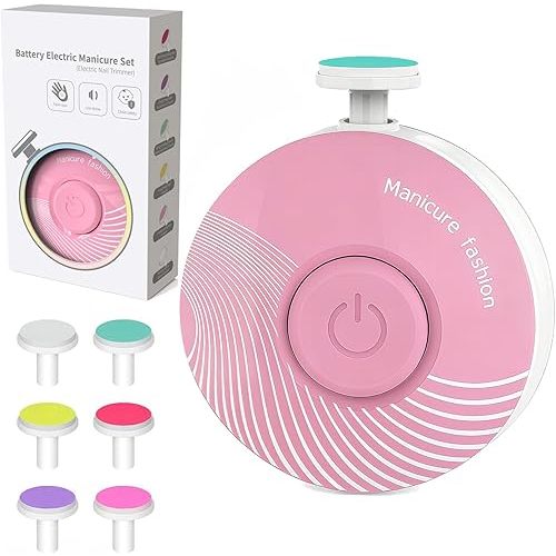 Baby Nail Trimmer Electric Baby Nail File, Baby Nail Clippers, 6 Grinding Heads, Safe Easy Quiet Baby Nail Grooming Care Kit for Newborn Infant Toddler Kids Adult Toes Fingernails (BabyPink)
