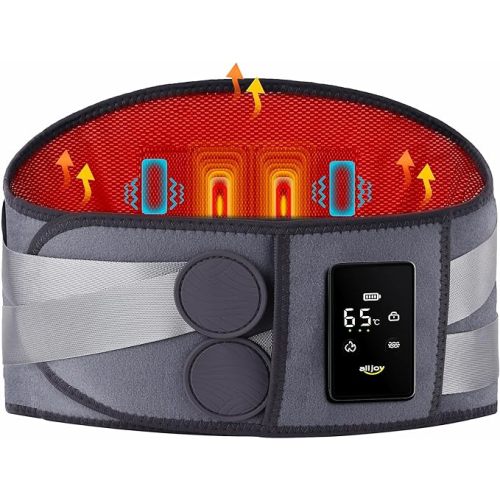ALLJOY 67" Cordless Heating Pad for Back Pain Relief FSA Eligible HSA, Birthday Gifts for Women Men Mom Dad, Portable Lower Back Massager with 3 Heat 5 Vibration, Wireless Heating Pad for Cramps