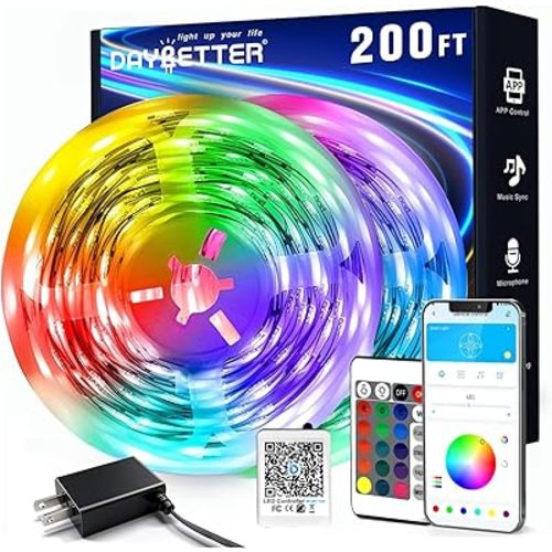 DAYBETTER LED Strip Lights 200 ft (2 Rolls of 100 ft), Smart App Control Lighting Bedroom Rome Decor with Remote, RGB Music Sync Color Changing LED Lights for Party