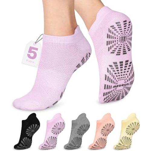 unenow 5 Pairs Pilates Socks for Women Non Slip Socks with Grips for Yoga Hospital Barre Barefoot