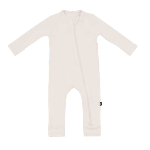 Ribbed Zipper Romper in Oat, Size Newborn