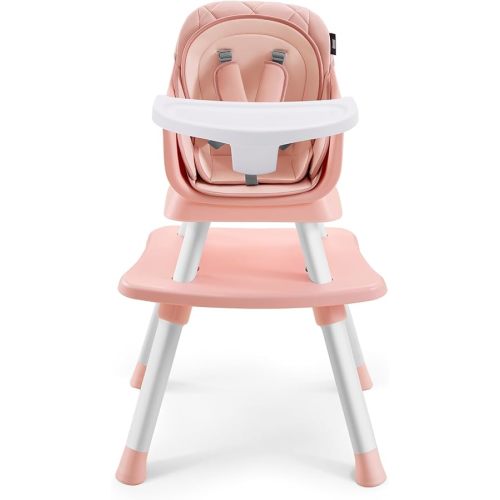 HARPPA 6 in 1 Baby High Chair, Convertible Infant Feeding Chair for Babies & Toddlers Table, Dining Booster Seat with Removable Tray, Pink