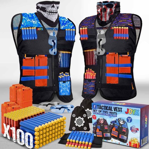 JoyX 2 Sets Tactical Vest Kits Compatible with Nerf Guns w/ 100 Bullets N-Strike