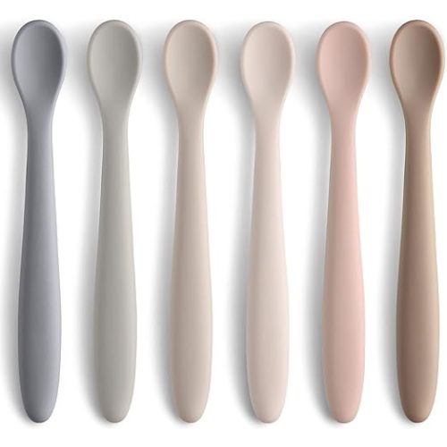 Silicone Baby Feeding Spoons, First Stage Baby Infant Spoons, Soft-Tip Easy on Gums I Training Spoon Self Feeding, Dishwasher & Boil-proof, 6 Pack