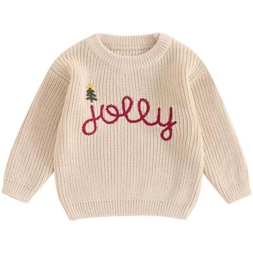 Lesimsam Toddler Baby Boy Girl Christmas Outfit Embroidery Knit Sweater Oversized Knitted Sweatshirt Pullover Winter Clothes