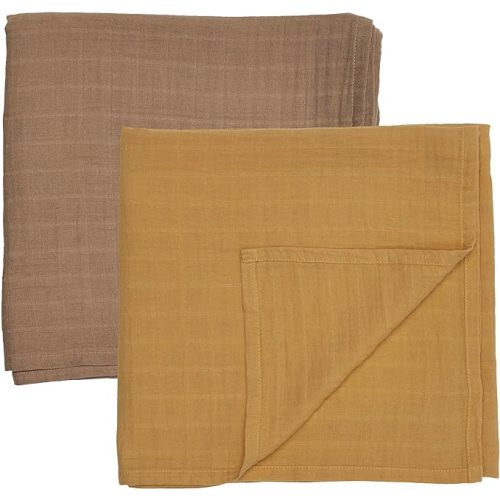 Swaddle - 100% Organic Cotton - Muslin Swaddle Blankets for Newborn, 47" x 47" 2-Pack (Autumn Yellow/Natural)