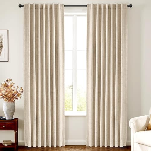 INOVADAY 100% Blackout Curtains 84 Inches Length 2 Panels Set, Back Tab/Rod Pocket Linen Black Out Curtains for Bedroom, Thermal Insulated Window Drapes - Oatmeal, W50 X L84
