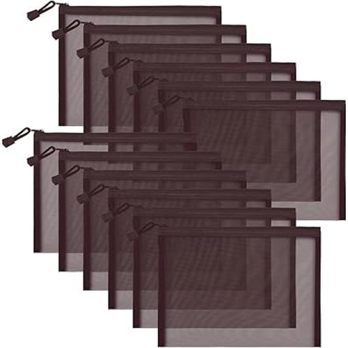 12 Piezas Bolsas de Malla de Nylon con Cremallera, Bolsas de Malla para Cosméticos Bolsas de Maquillaje Estuche para Lápices, Bolsas de Viaje Multiusos para Cosméticos Suministros de Escuela y