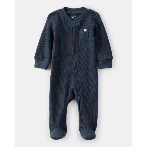 Baby Boy Solid Cotton Long-Sleeve 2-Way Zip Sleep & Play Pajamas - Navy | Carter's