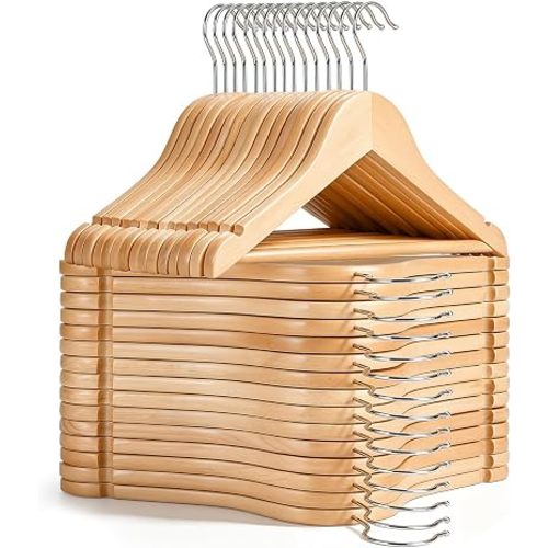 TOPIA HANGER Baby Wooden Hangers 30 Pack, Natural Solid Wood Children Hangers, Kid's Coat Hanger with Pant Bar, Notches, 360° Swivel Hooks, Premium Toddler Hangers for Baby Closet-CT88N30