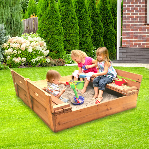 Badger Basket 46.5" x 46.5'' x 9.5'' Solid Wood Square Sandbox with Cover & Reviews | Wayfair