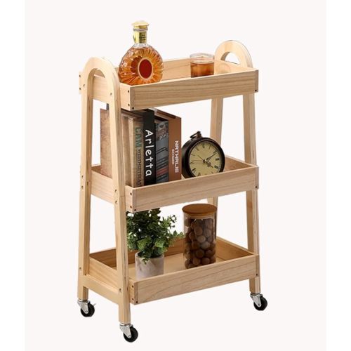 3-Tier Rolling Craft Cart, light-colored wood, Sturdy, Waterproof, with Wheels, for Kitchen, Bathroom, Laundry
