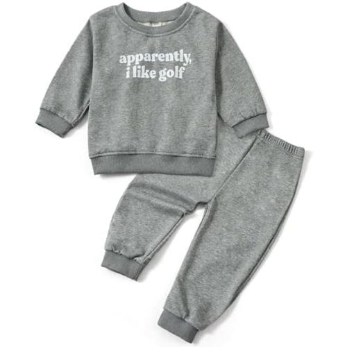 Toddler Baby Letter I Like Golf Long Sleeve Sweatshirt Top Jogger Pants Set Cute Fall Winter Clothes Set